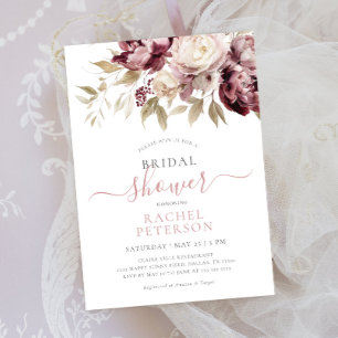 Boho Peonies Floral Foliage Bridal Shower Invitation