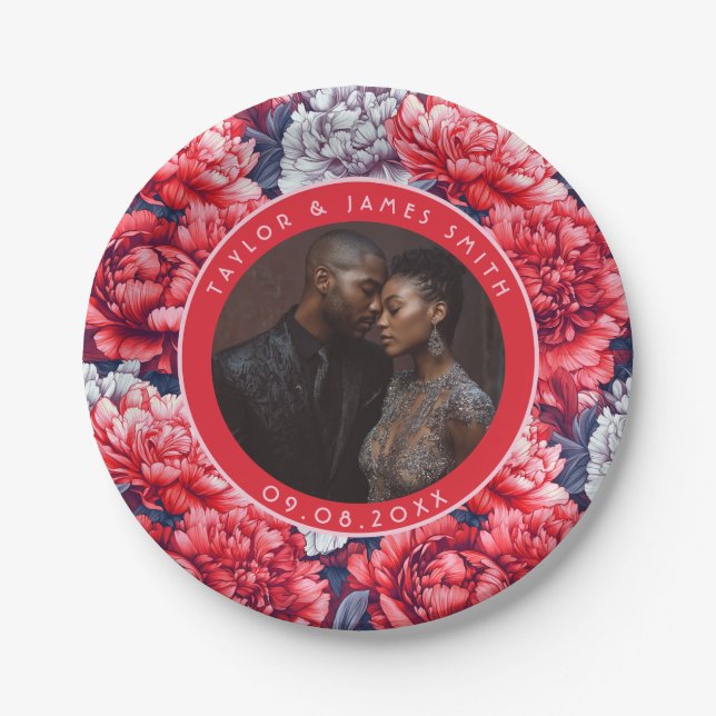 Boho Peonies Plates For Wedding Party (Front)