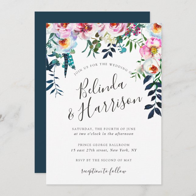 Boho Peonies Wedding Invitation (Front/Back)