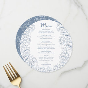 Boho Periwinkle Blue Floral Modern Round Wedding Menu