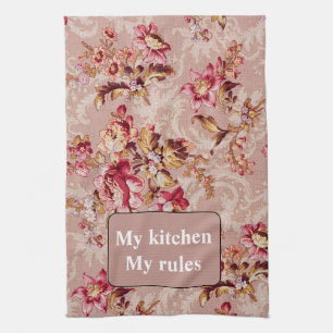 Boho Personalised Retro design Flower pattern pink Tea Towel