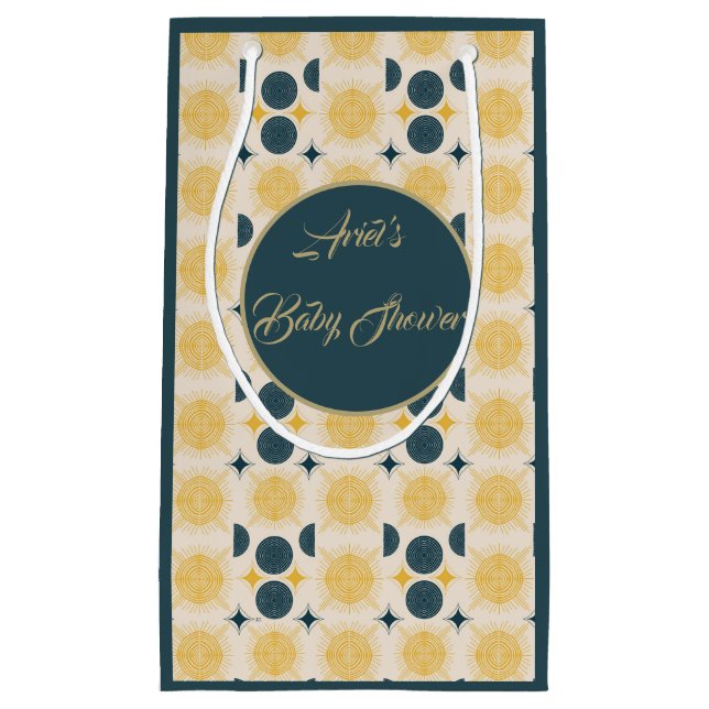 Boho Personalised Sun Moon Stars Blue Yellow Small Gift Bag (Front)