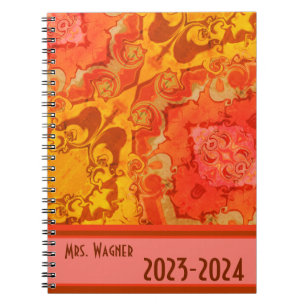 Boho Personalized Teacher Pretty Modern Orange Notebook