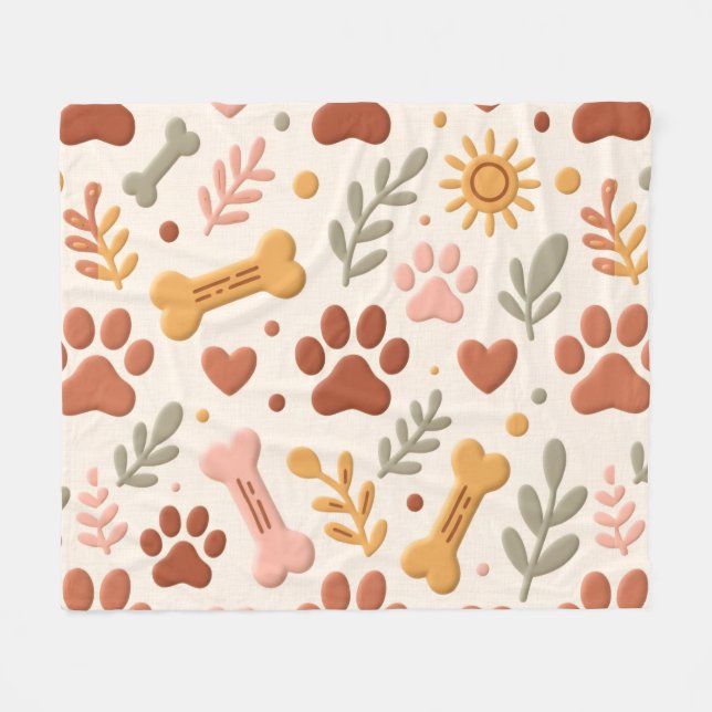 Boho Pet Blanket | Cosy Paw Print & Heart Design (Front (Horizontal))