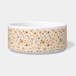 Boho Pet Food Bowl Hand-Drawn Paw & Botanicals