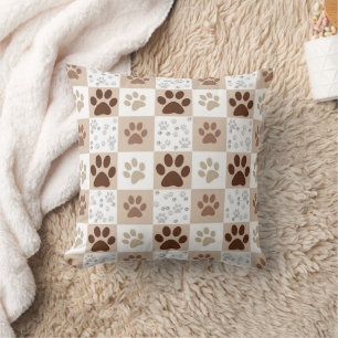 Boho Pet Paw Checkered Pattern Cushion