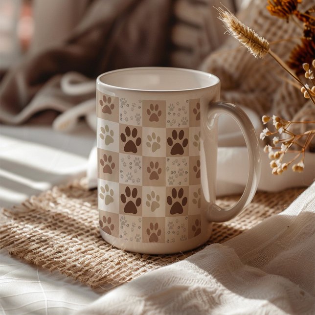Boho Pet Paw Chequered  Coffee Mug (Creator Uploaded)
