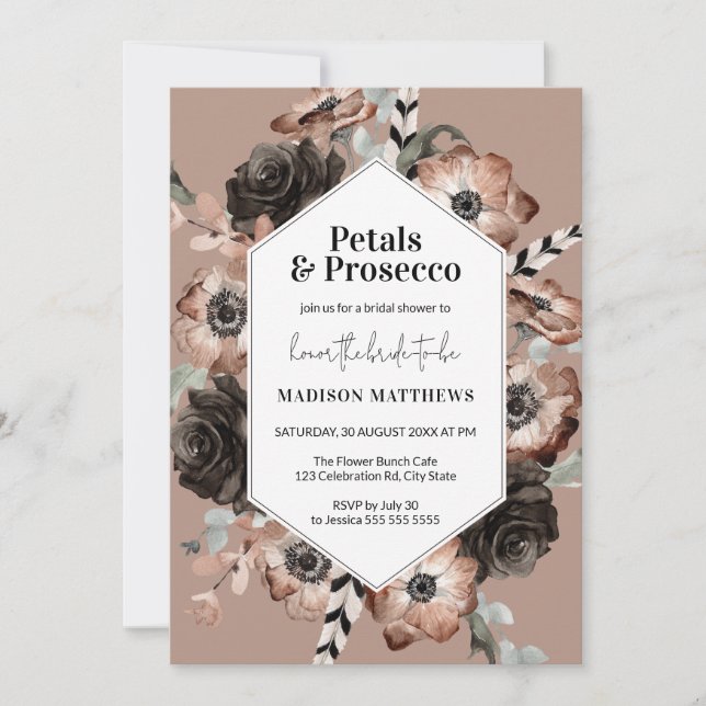Boho Petals and Prosecco Bridal Shower Invite (Front)