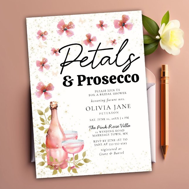 Boho Petals Prosecco Whimsical Flora Bridal Shower Invitation (Creator Uploaded)