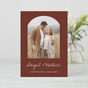 Boho Photo Arch Save The Date Terracotta Invitation