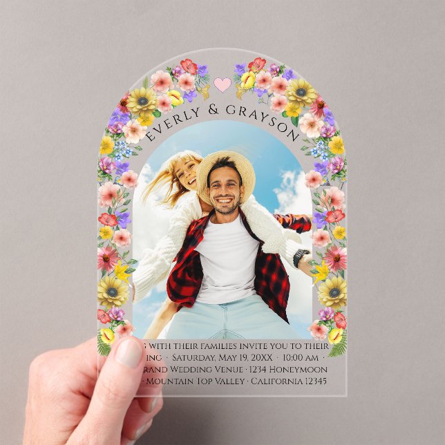 Boho Photo Arch Wildflower Bloom Wedding  Acrylic Invitations (Insitu (Handheld))