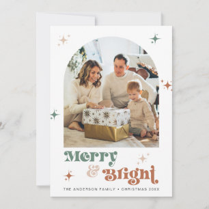 Boho Photo Christmas Card Merry and Bright Holiday