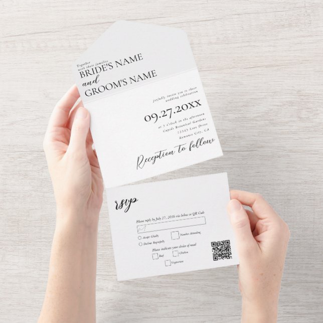 Boho Photo Minimalist Modern Simple Wedding All In One Invitation (Tearaway)