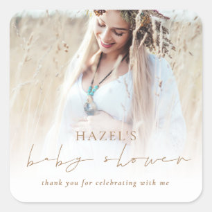 Boho Photo Overlay Gold Script Baby Shower Thanks Square Sticker