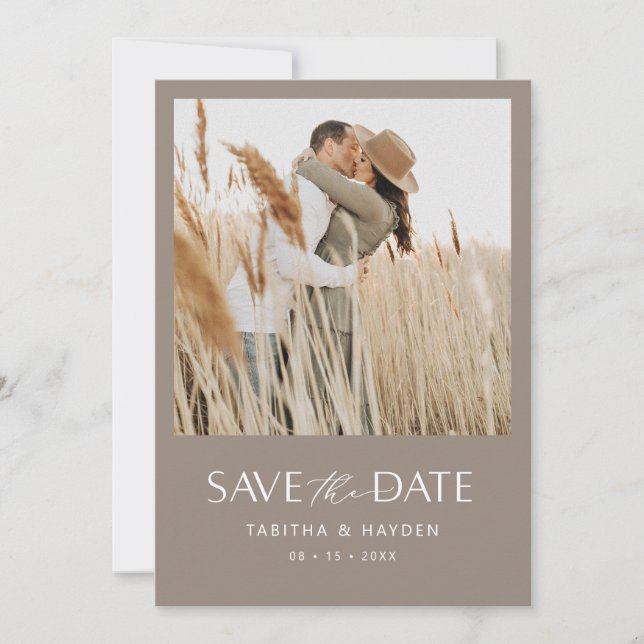 Boho Photo Save The Date Card Minimalist Wedding (Front)