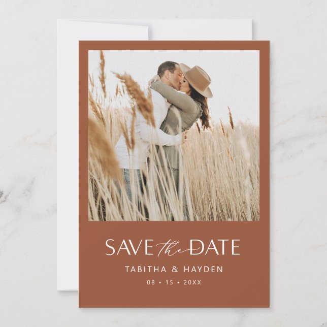 Boho Photo Save The Date Card Minimalist Wedding (Front)
