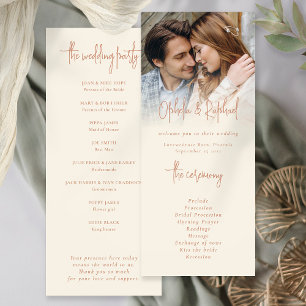 Boho Photo Script Cream Terracotta Wedding Program Invitation