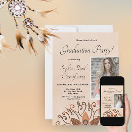 Boho Photo Terracotta Mandala Graduation  Invitation