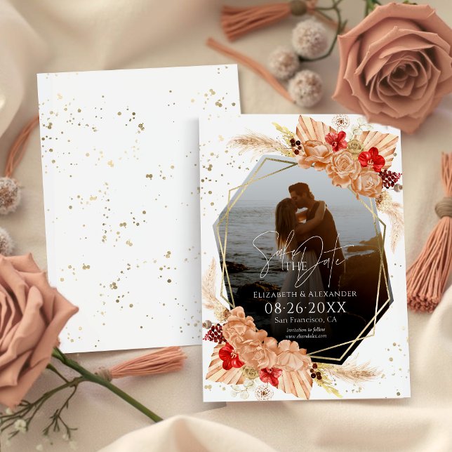 Boho Photo | Terracotta Wedding Save The Date Invitation (Creator Uploaded)
