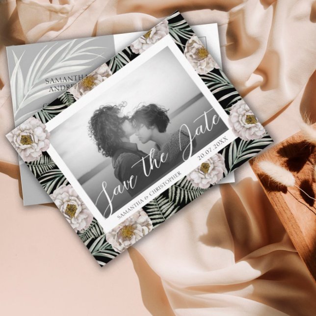 Boho Photo Tropical Floral Save the Date Wedding Postcard (Creator Uploaded)
