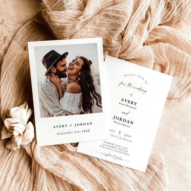 Boho Photo Wedding Invite, Modern Minimalist Invit Invitation (Creator Uploaded)