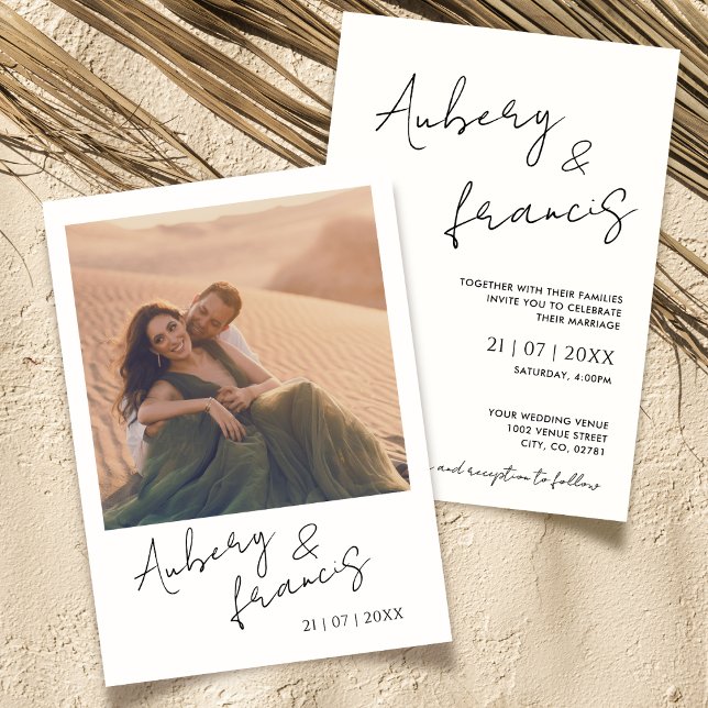 Boho Photo Wedding Invite Modern Minimalist Script (Creator Uploaded)