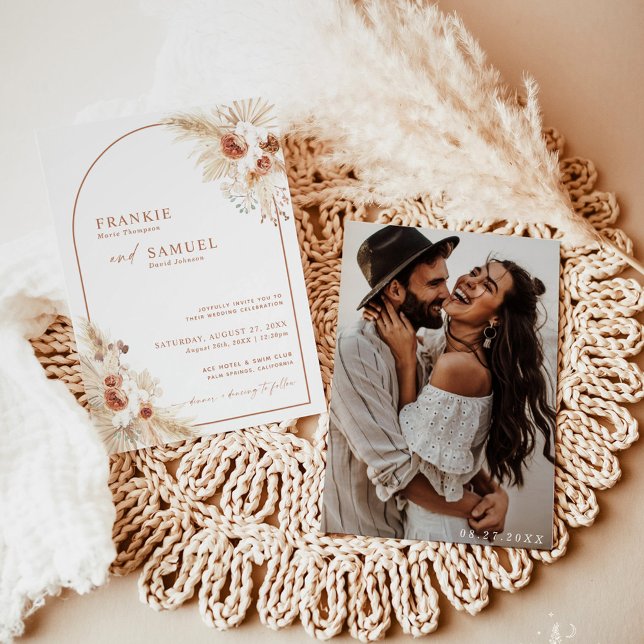 Boho Photo Wedding Invite Terracotta Pampas Grass  (Creator Uploaded)