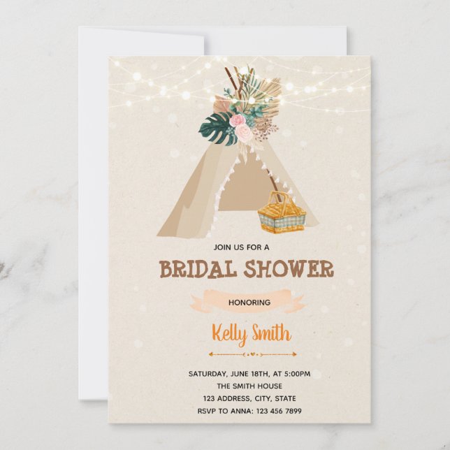 Boho picnic party bridal shower invitation (Front)