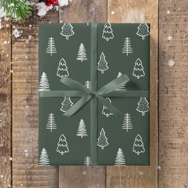 Boho Pine Trees Modern Christmas Minimalist Forest Wrapping Paper (Creator Uploaded)