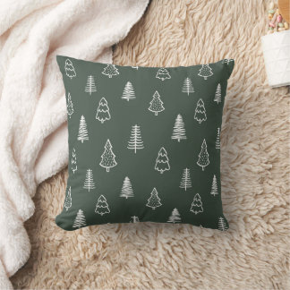Boho Pine Trees Modern Winter Forest Dark Green Cushion