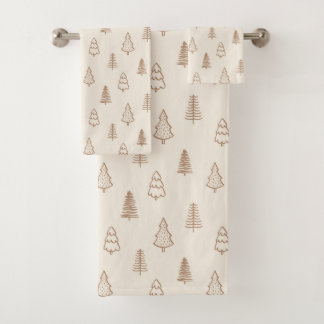 Boho Pine Trees Modern Winter Forest Neutral Beige Bath Towel Set