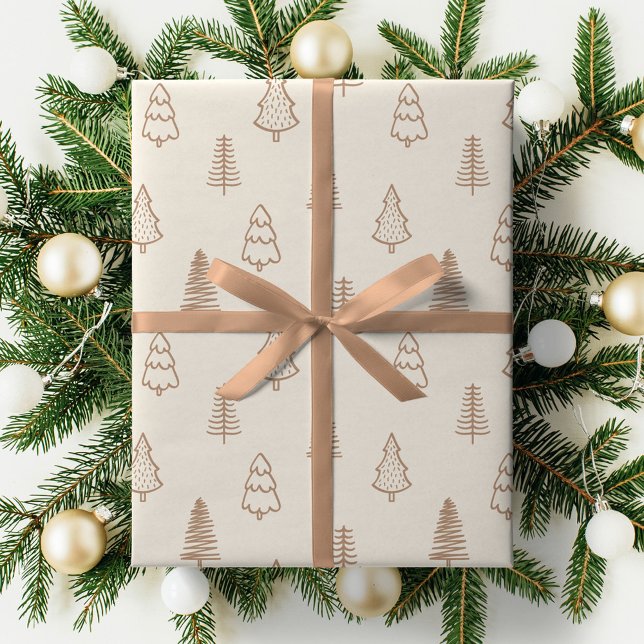 Boho Pine Trees Neutral Winter Minimalist Forest Wrapping Paper (Creator Uploaded)