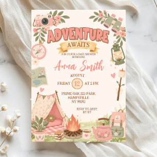 Boho Pink Adventure Awaits Baby Shower Invitation