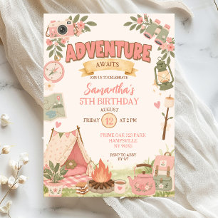Boho Pink Adventure Awaits Girl Birthday Invitation