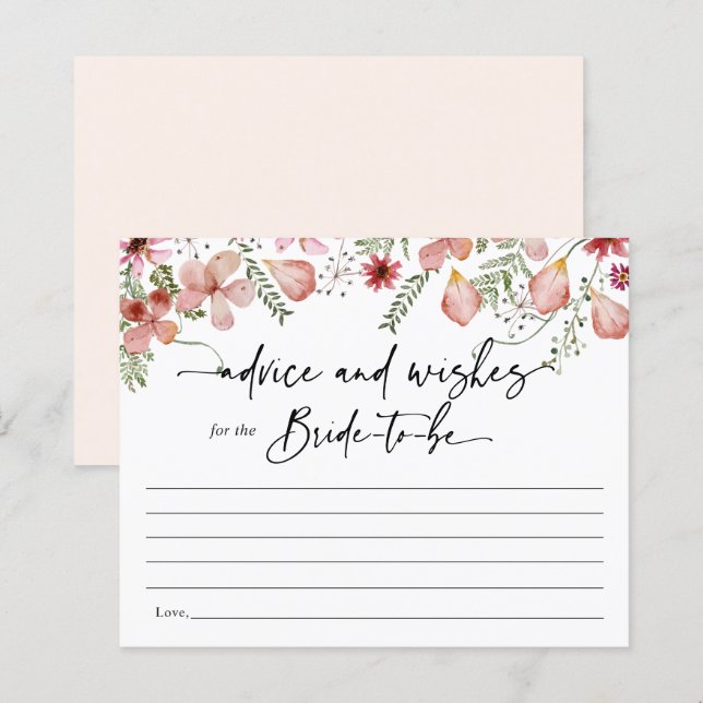 Boho Pink Advice and Wishes for Bride Card (Front/Back)