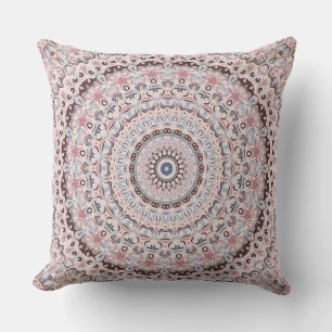 Boho Pink and Blue Mandala Pattern Cushion
