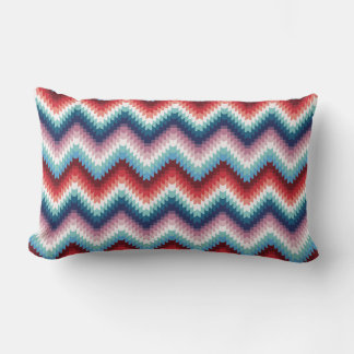 Boho Pink and Blue Zigzag Chevron Seamless Pattern Lumbar Cushion