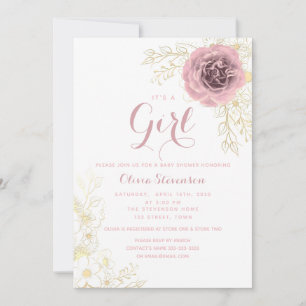 Boho Pink and Gold Baby Shower Invitation