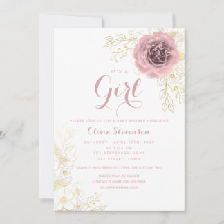 Boho Pink and Gold Baby Shower Invitation