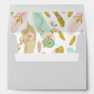 Boho Pink and Gold Feathers Envelope