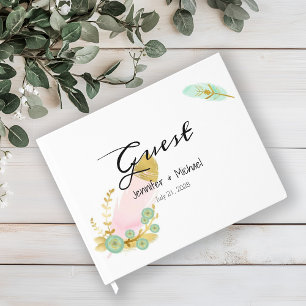 Boho Pink and Gold Feathers Guest Book