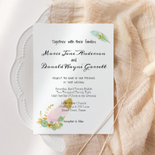 Boho Pink and Gold Feathers Invitation