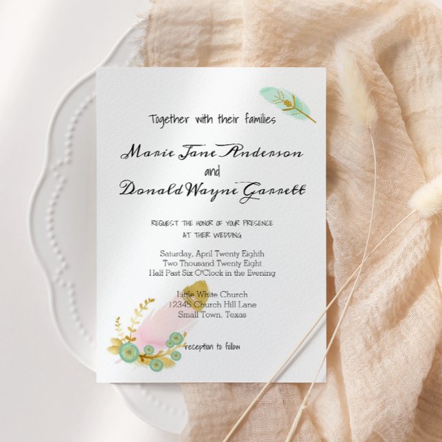 Boho Pink and Gold Feathers Invitation (Creator Uploaded)
