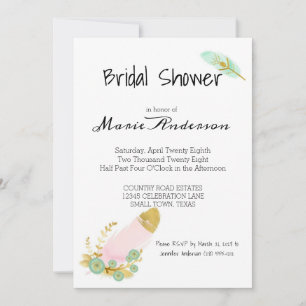 Boho Pink and Gold Feathers Shower Invitation