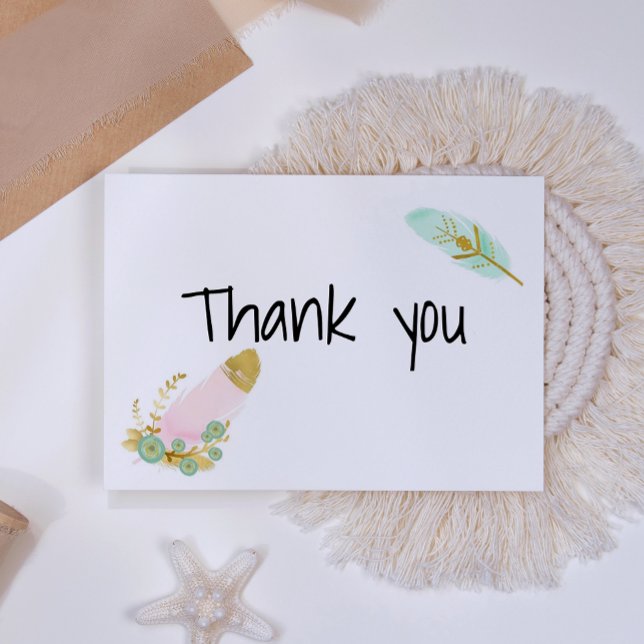 Boho Pink and Gold Feathers Thank You Card (Creator Uploaded)