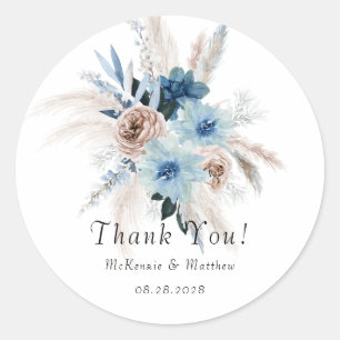 Boho Pink and Navy Peony Bouquet Wedding Classic Round Sticker