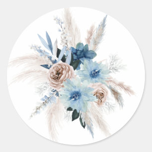 Boho Pink and Navy Peony Bouquet Wedding Classic Round Sticker