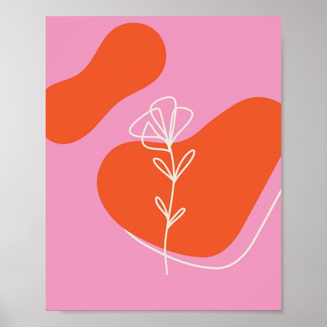 Boho Pink and Orange Floral Minimalist Poster (Front)