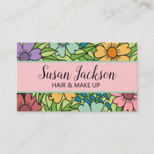 Boho Pink Aqua Gold Happy Floral  Business Card