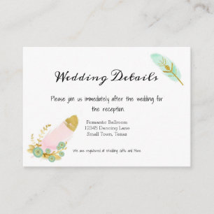 Boho Pink Auqa Gold Feathers Enclosure Card